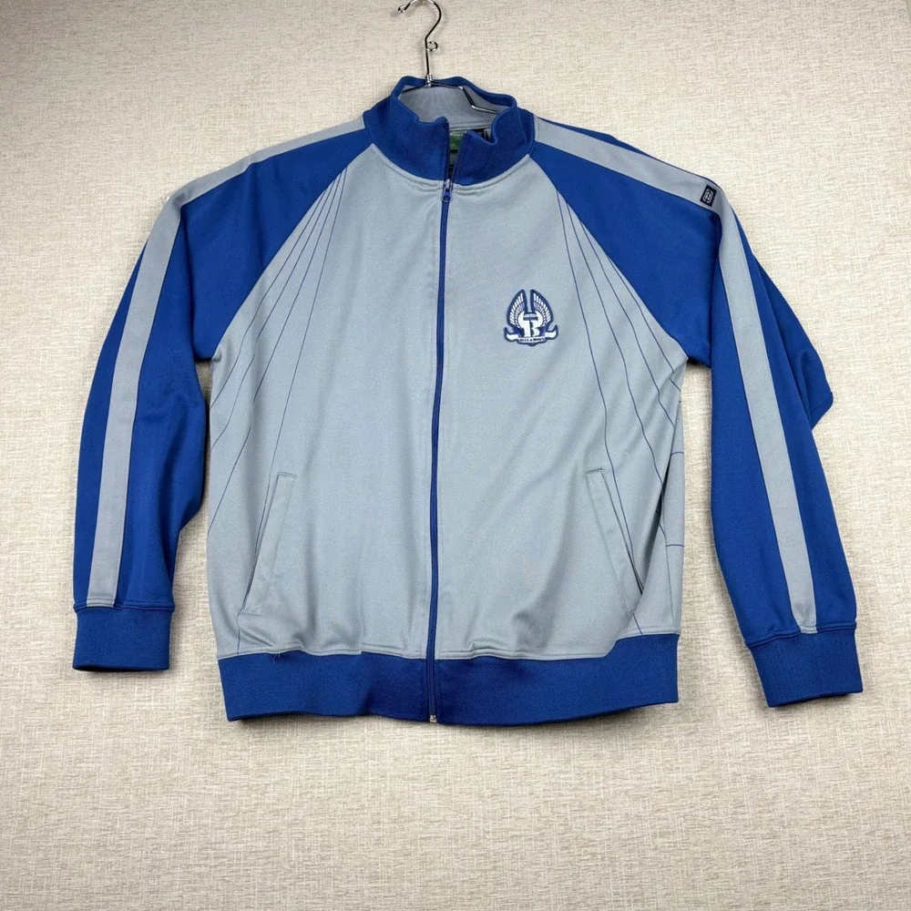 Billabong Mens XXL Track Jacket Grey Blue Full Zip Winged Crest Logo Sporty Surf